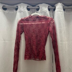 Sheer Red Lace Long Sleeve Top